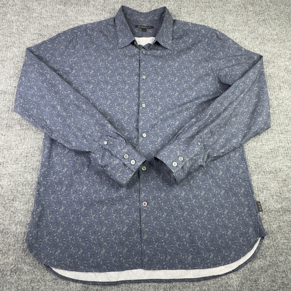 John Varvatos‎ USA Shirt L Blue Floral Button Long Sleeve Preppy Luxury Business